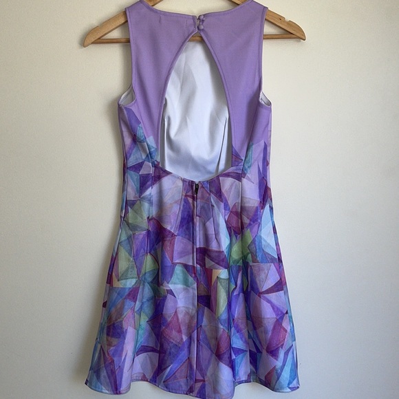 HERE COMES THE SUN | Purple watercolour geometric skater dress - Picture 6 of 8